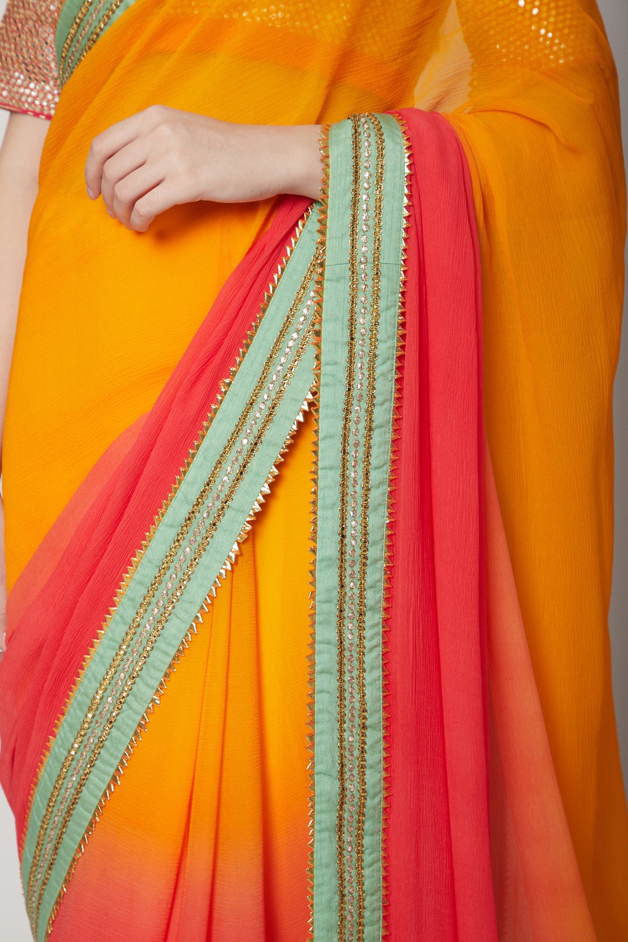 Pre-stitched wrap around Patola banarasi woven zari border and pallu wrap  in 1 minute saree