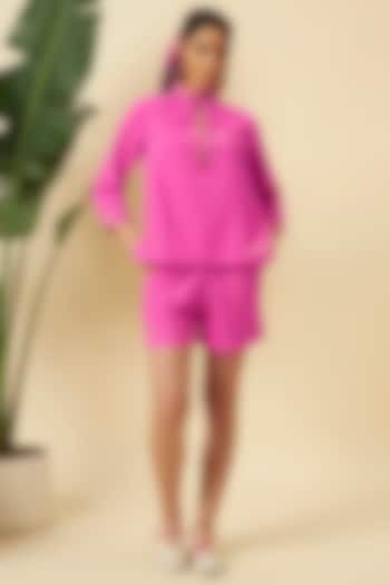 Pink Seersucker High-Neck Top by Nikasha at Pernia's Pop Up Shop