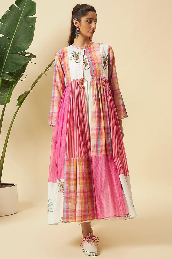 Fuchsia & Ivory Cotton Cheetah Printed Maxi Vacation Dress With Overlay by Nikasha at Pernia's Pop Up Shop