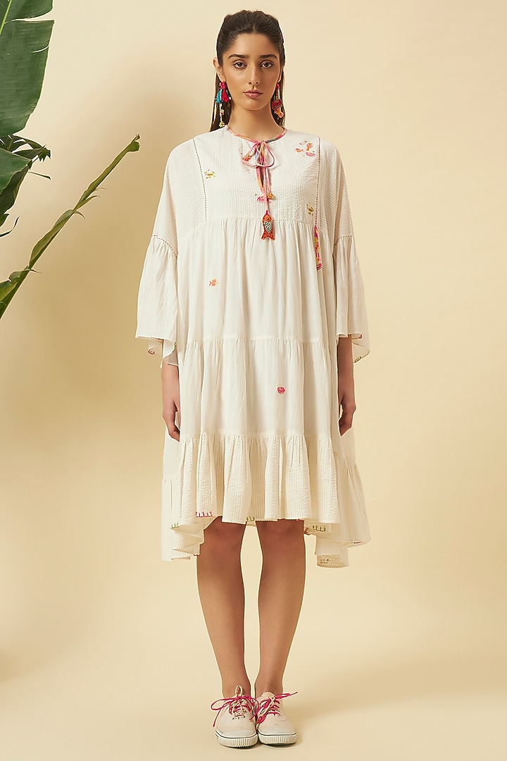 Ivory Cotton & Seersucker Tiered Vacation Dress by Nikasha at Pernia's Pop Up Shop