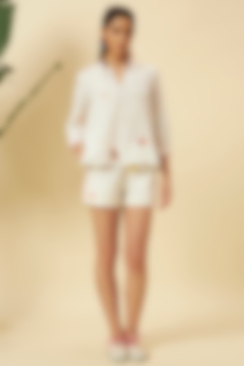 Ivory Cotton Motif Embroidered Top by Nikasha at Pernia's Pop Up Shop