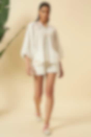 Ivory Cotton Motif Embroidered Top by Nikasha at Pernia's Pop Up Shop