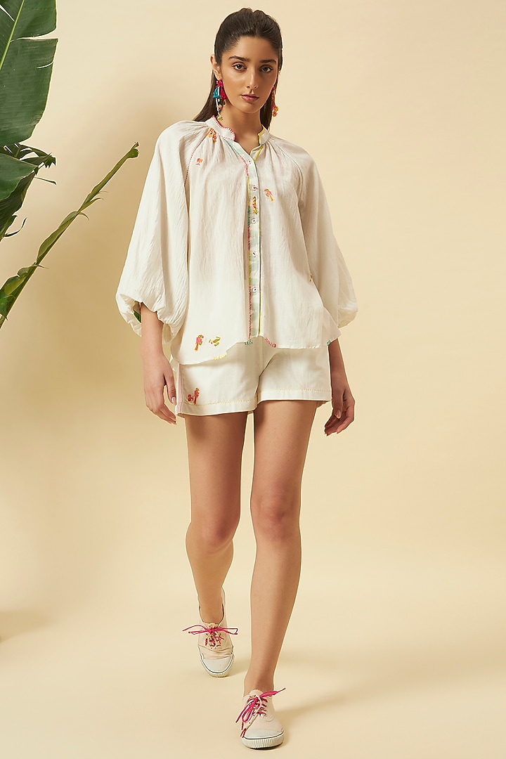 Ivory Cotton Motif Embroidered Top by Nikasha at Pernia's Pop Up Shop