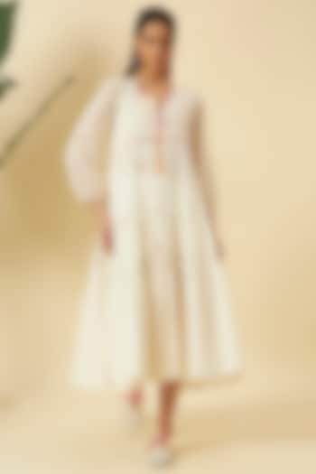 Ivory Seersucker Motif Embroidered Midi Vacation Dress by Nikasha at Pernia's Pop Up Shop