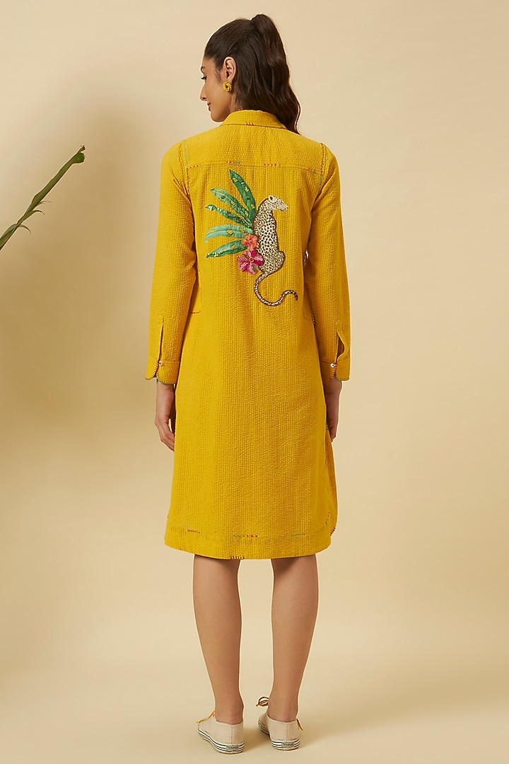 Yellow Seersucker Embroidered Shirt Vacation Dress by Nikasha at Pernia's Pop Up Shop