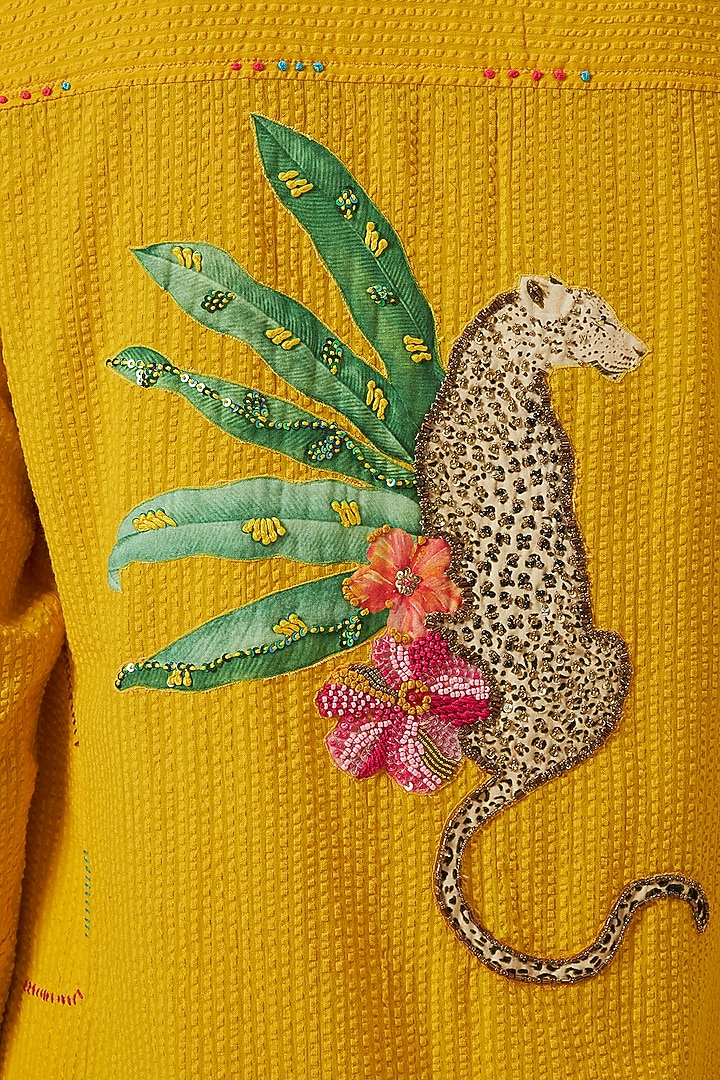 Yellow Seersucker Embroidered Shirt Vacation Dress by Nikasha at Pernia's Pop Up Shop