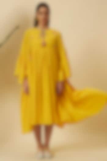 Yellow Cotton Gathered Midi Vacation Dress by Nikasha at Pernia's Pop Up Shop