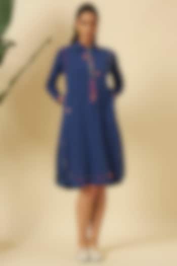 Indigo Seersucker Summer Shirt Dress by Nikasha at Pernia's Pop Up Shop