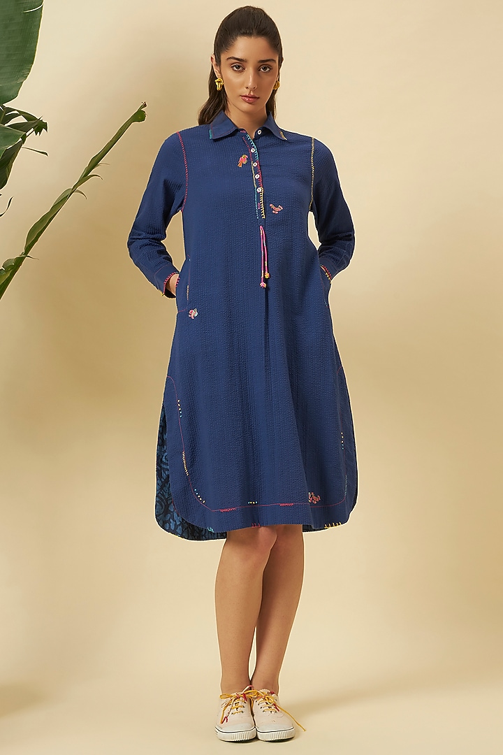 Indigo Seersucker Summer Shirt Dress by Nikasha at Pernia's Pop Up Shop