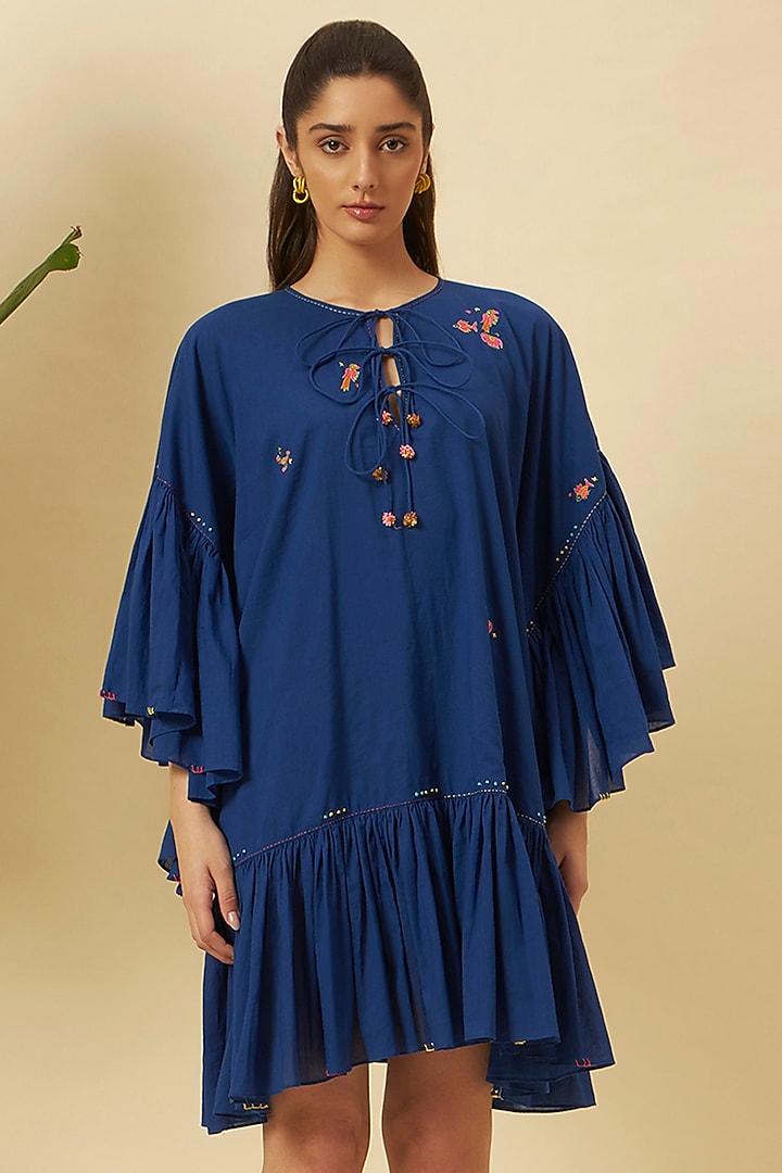 Indigo Cotton Mini Vacation Dress by Nikasha at Pernia's Pop Up Shop