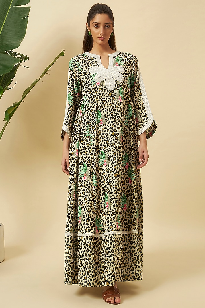 Multi-Colored Cotton Leopard Printed Maxi Vacation Dress by Nikasha at Pernia's Pop Up Shop