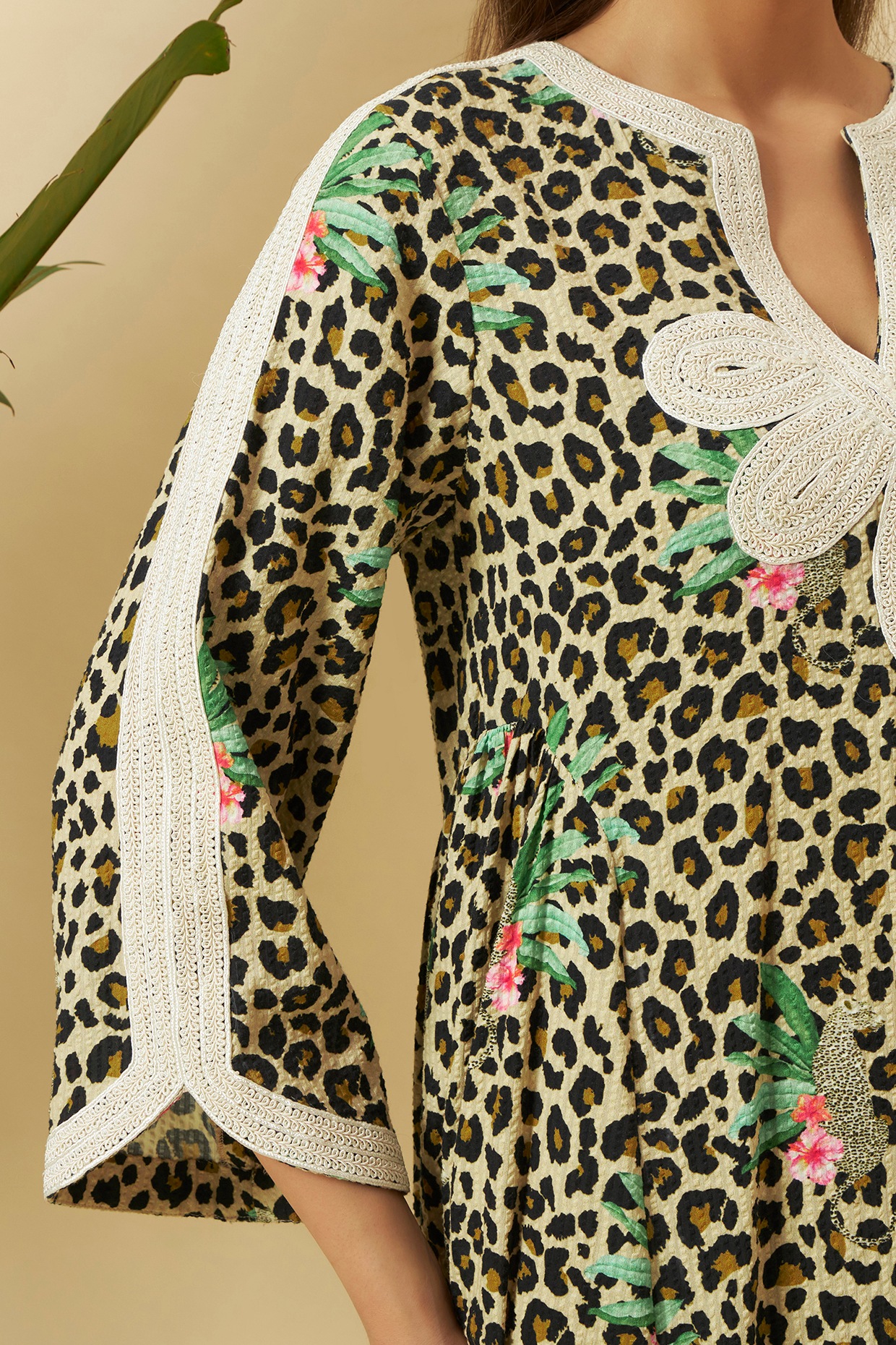 Multi-Colored Cotton Leopard Printed Maxi Vacation Dress by