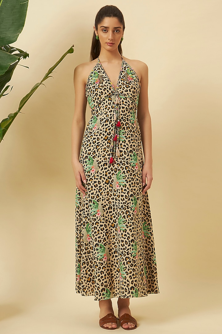 Multi-Colored Cotton Silk Leopard Printed Maxi Vacation Dress by Nikasha at Pernia's Pop Up Shop
