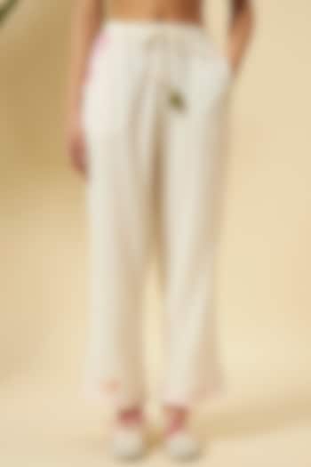 Ivory Cotton Embroidered Pants by Nikasha at Pernia's Pop Up Shop