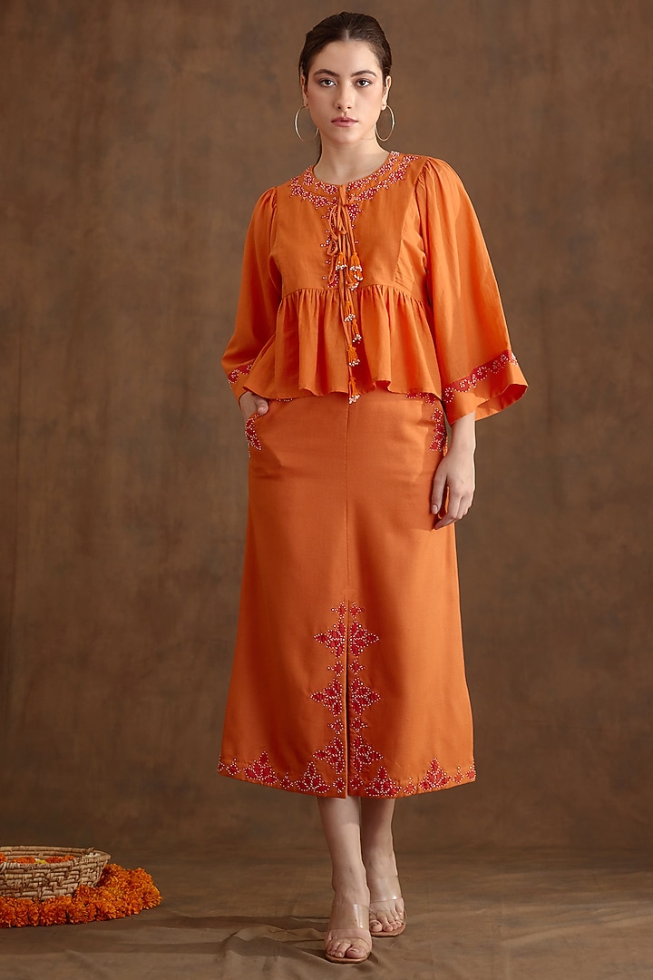 Saffron Rayon Moss Embroidered Skirt Set by Nikasha at Pernia's Pop Up Shop