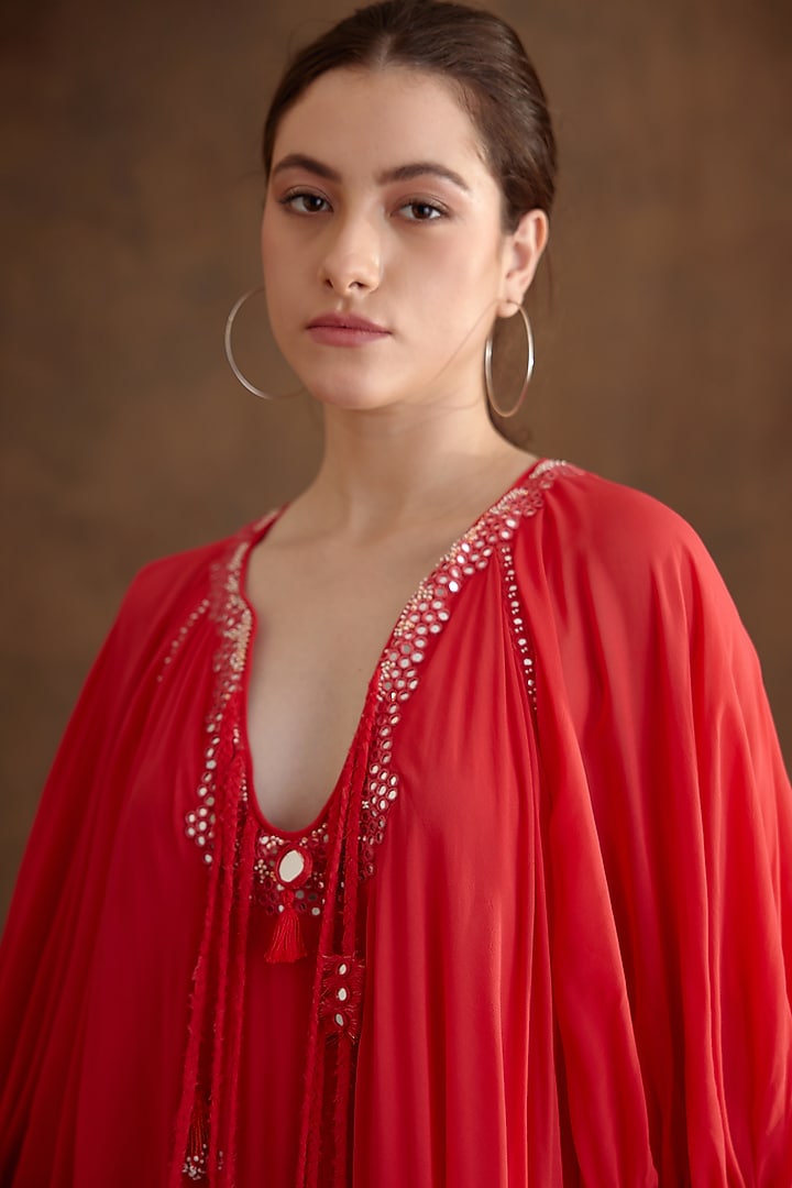 Coral Viscose Georgette Embroidered Dress by Nikasha at Pernia's Pop Up  Shop 2026
