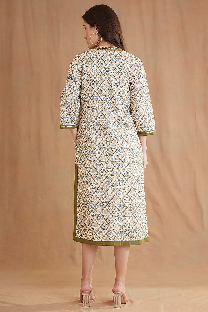 Blue Cotton Poplin Printed & Embroidered Tunic Dress by Nikasha at Pernia's Pop Up Shop