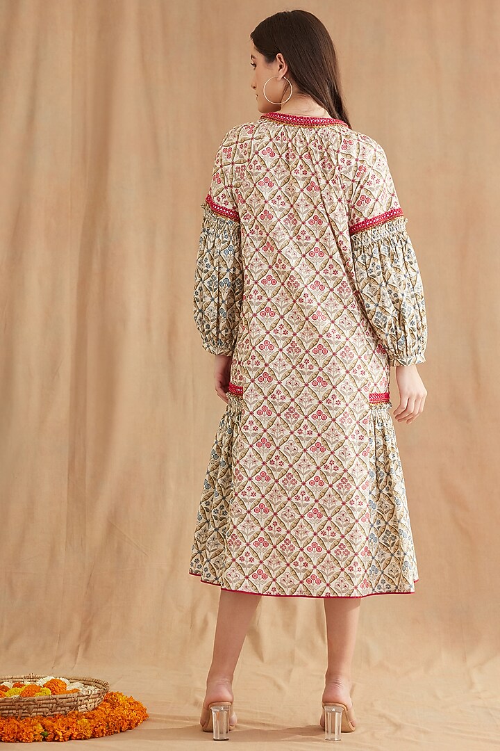 Red Cotton Poplin Printed & Embroidered Tunic Dress by Nikasha at Pernia's Pop Up Shop