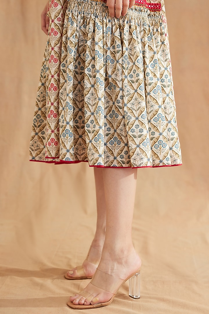 Red Cotton Poplin Printed & Embroidered Tunic Dress by Nikasha at Pernia's Pop Up Shop