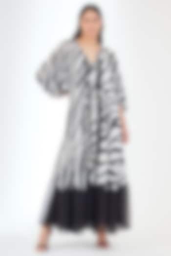 Black & White Viscose Georgette Printed Maxi Dress by Nikasha