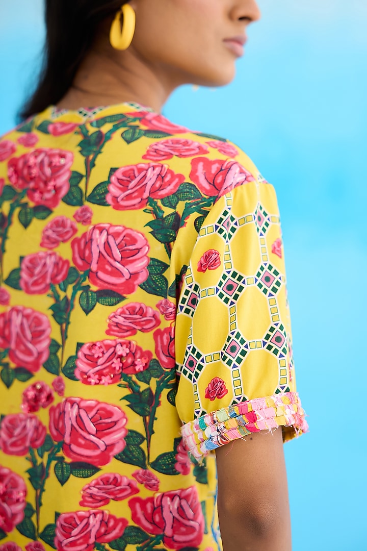 Yellow Jersey Cotton Bead Hand Embroidered T-shirt by Nikasha at Pernia's Pop Up Shop