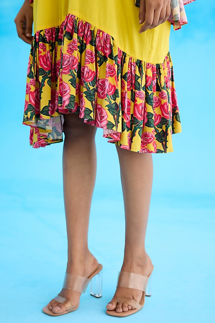 Yellow Cotton Printed Frilled Overgarment by Nikasha at Pernia's Pop Up Shop