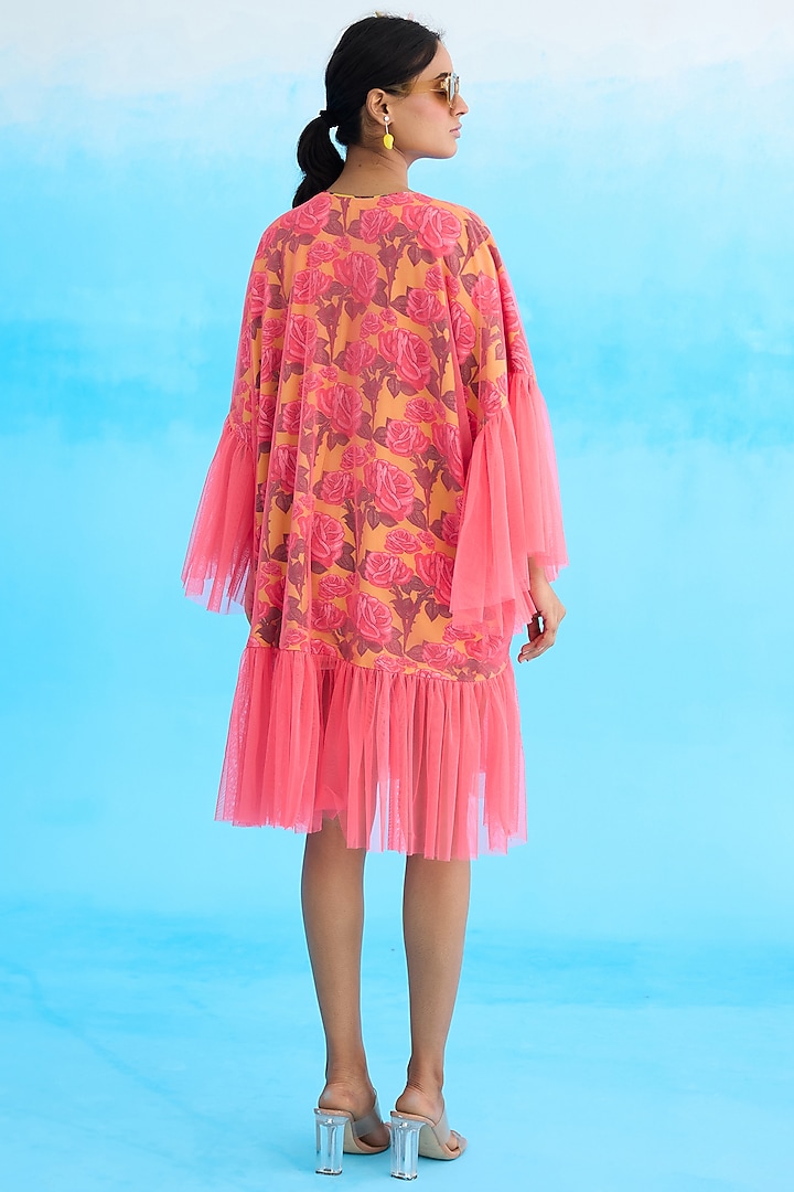 Pink Cotton & Net Printed Frilled Mini Vacation Dress by Nikasha at Pernia's Pop Up Shop