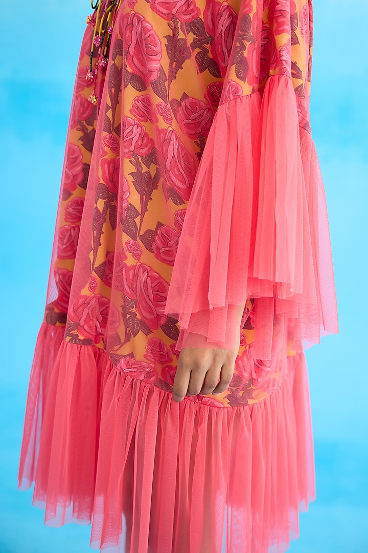 Pink Cotton & Net Printed Frilled Mini Vacation Dress by Nikasha at Pernia's Pop Up Shop