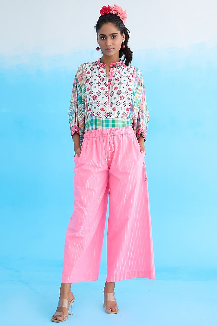 Pink Cotton Wide-Legged Pants by Nikasha