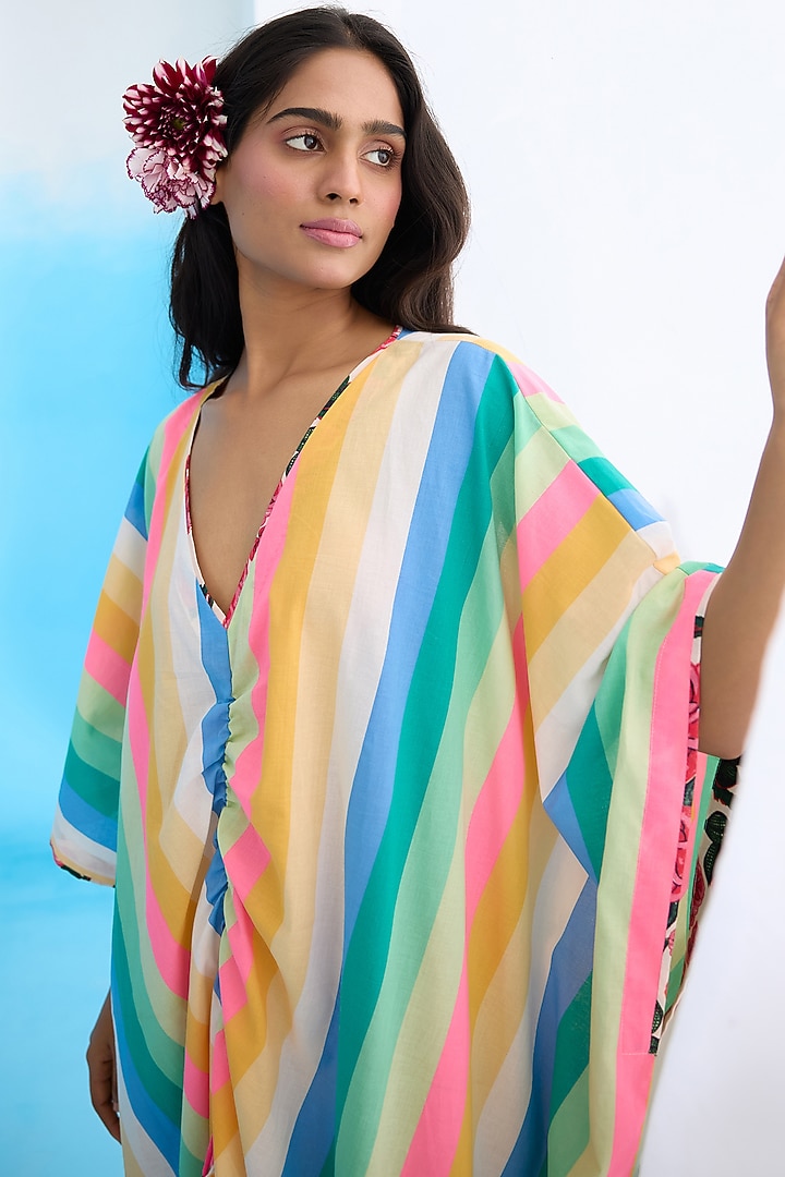 Multi-Colored Cotton Striped Kaftan by Nikasha at Pernia's Pop Up Shop