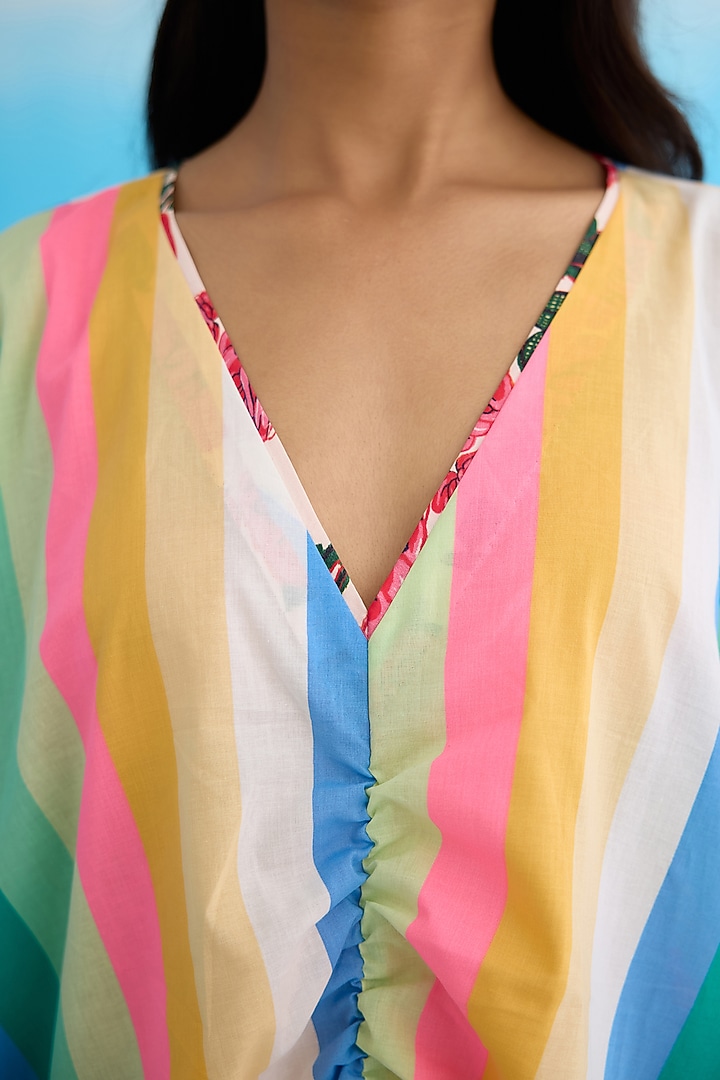Multi-Colored Cotton Striped Kaftan by Nikasha at Pernia's Pop Up Shop