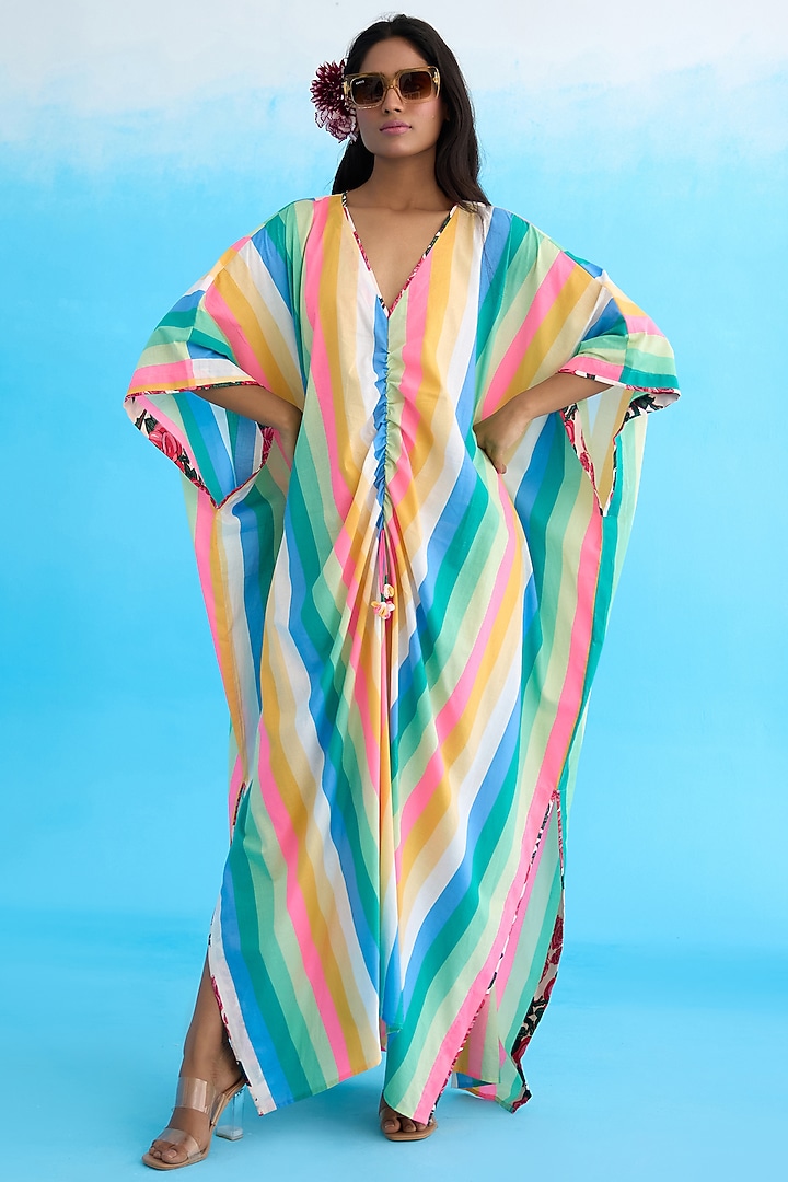 Multi-Colored Cotton Striped Kaftan by Nikasha at Pernia's Pop Up Shop