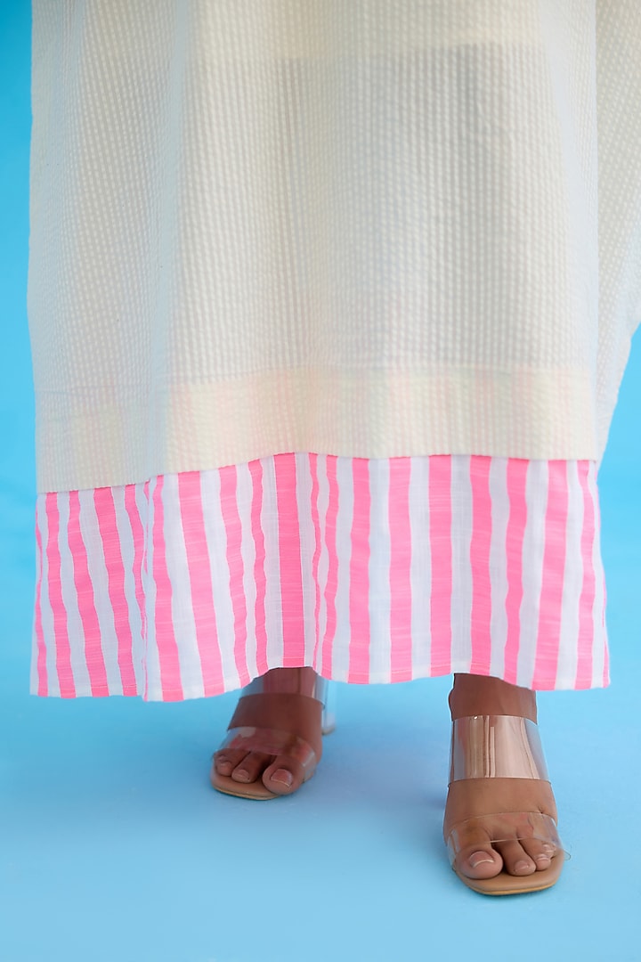 Cream Seersucker Cotton Hand Embroidered Kaftan Vacation Dress by Nikasha at Pernia's Pop Up Shop