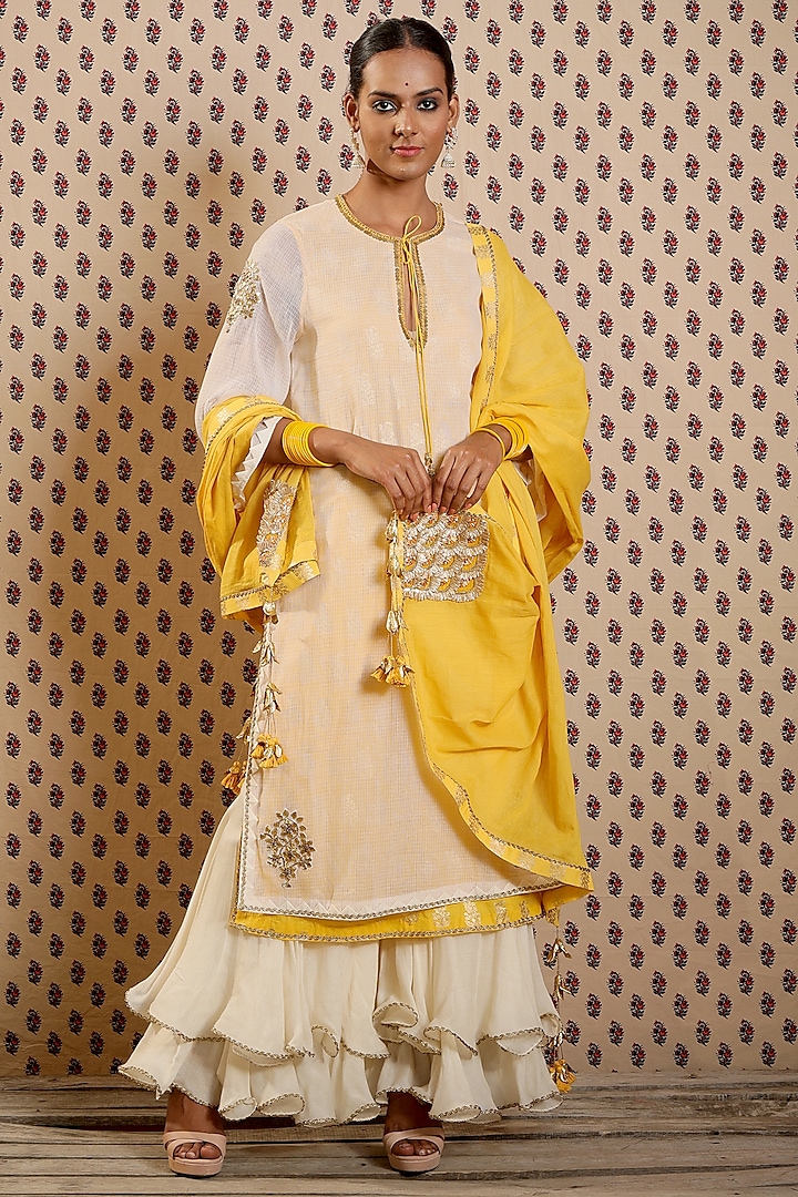 Ivory Kota Doria Wedding Sharara Set by Nikasha at Pernia's Pop Up Shop