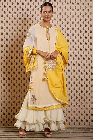 Ivory Kota Doria Sharara Set by Nikasha