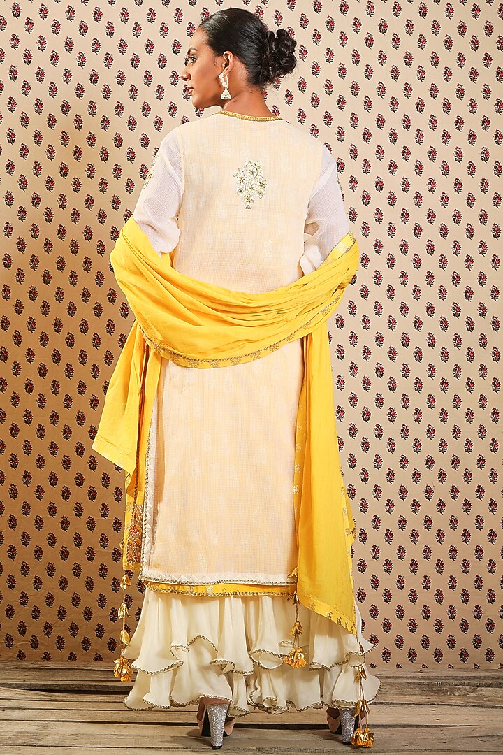 Ivory Kota Doria Wedding Sharara Set by Nikasha at Pernia's Pop Up Shop