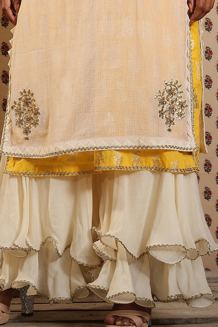 Ivory Kota Doria Wedding Sharara Set by Nikasha at Pernia's Pop Up Shop
