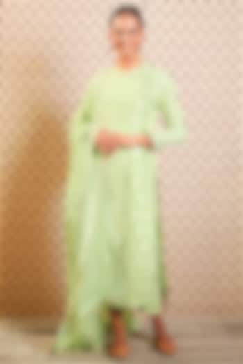 Pista Green Printed Angrakha Kurta Set by Nikasha at Pernia's Pop Up Shop