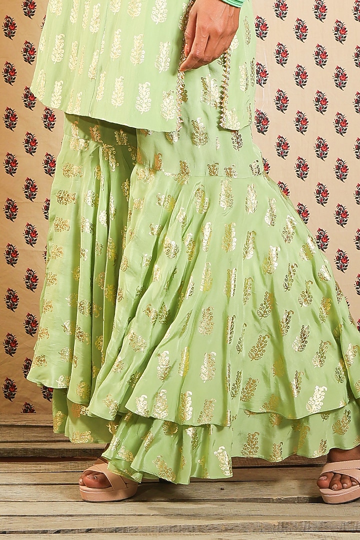 Pista & Lime Green Double-Layered Wedding Sharara Set by Nikasha at Pernia's Pop Up Shop