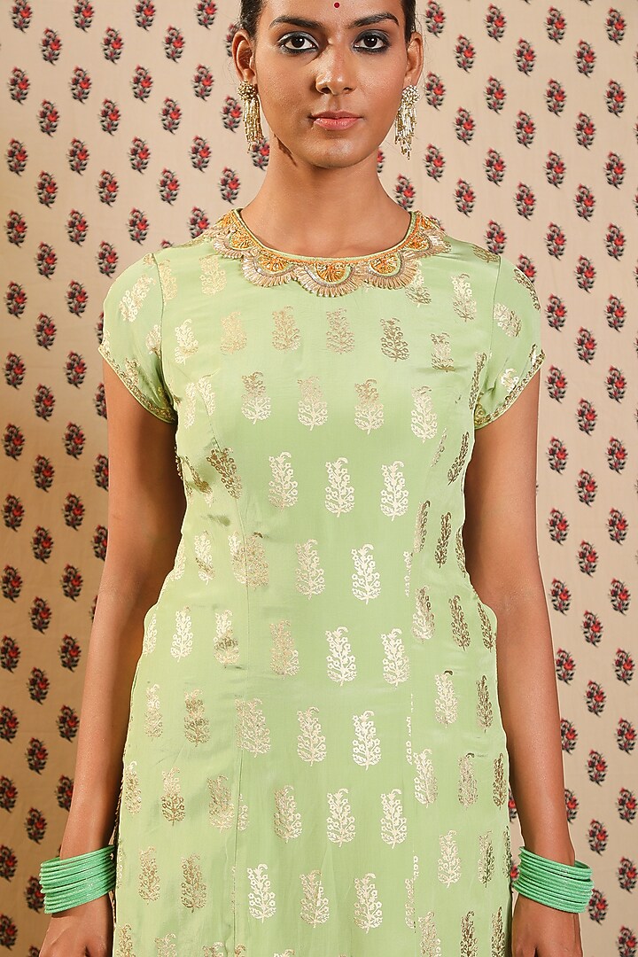 Pista & Lime Green Double-Layered Wedding Sharara Set by Nikasha at Pernia's Pop Up Shop