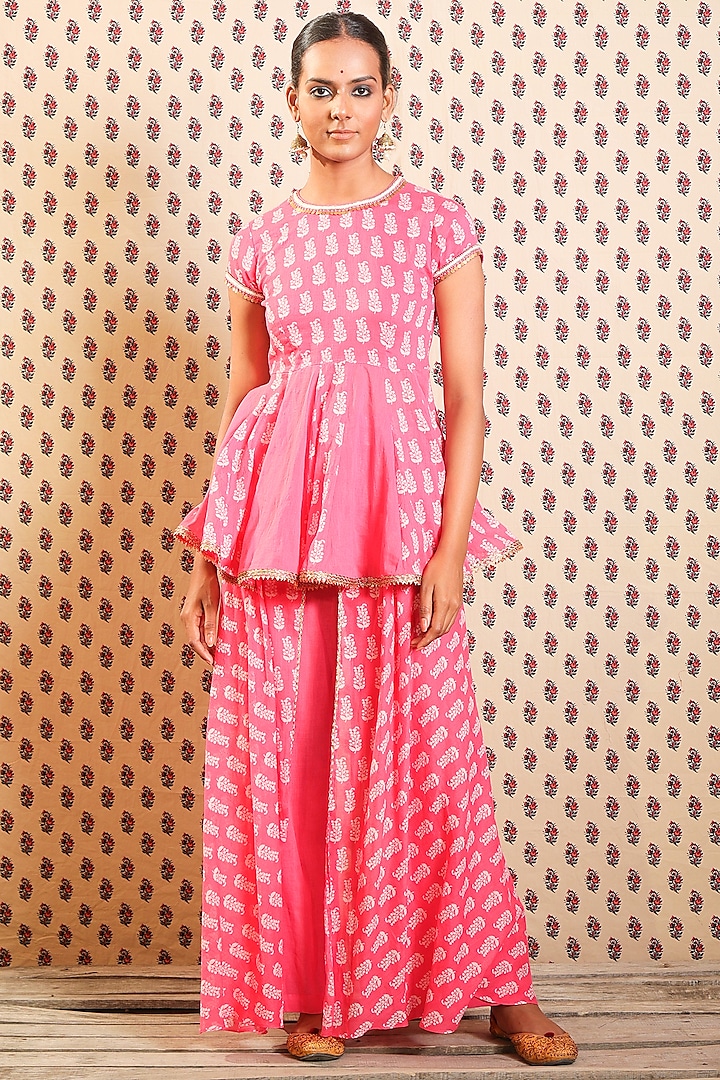 Mithai Pink Printed & Embroidered Sharara Set by Nikasha at Pernia's Pop Up Shop