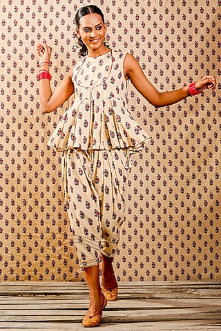 Beige Hand-Embroidered Jacket Set by Nikasha