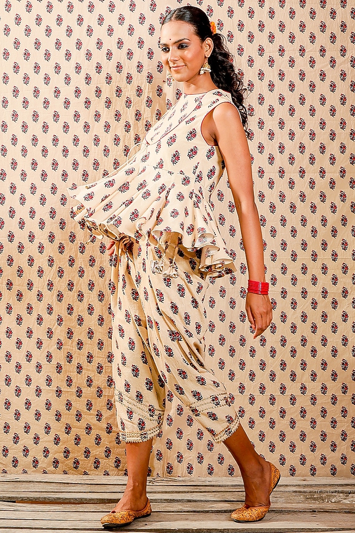 Beige Hand-Embroidered Jacket Set by Nikasha at Pernia's Pop Up Shop