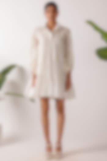 Cream Cotton Jamdani Embroidered Tiered Summer Dress by Nikasha at Pernia's Pop Up Shop