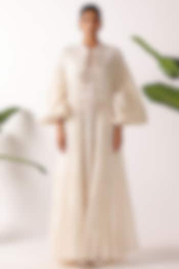 Cream Cotton Seersucker Embroidered Overgarment by Nikasha at Pernia's Pop Up Shop