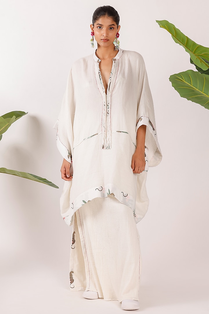 Off-White Cotton Crushed Kaftan Top by Nikasha at Pernia's Pop Up Shop