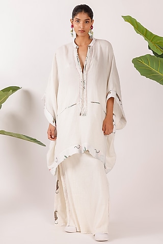 Off-White Cotton Crushed Kaftan Top by Nikasha