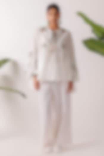 Off-White Cotton Leopard Printed & Hand Embroidered Top by Nikasha at Pernia's Pop Up Shop