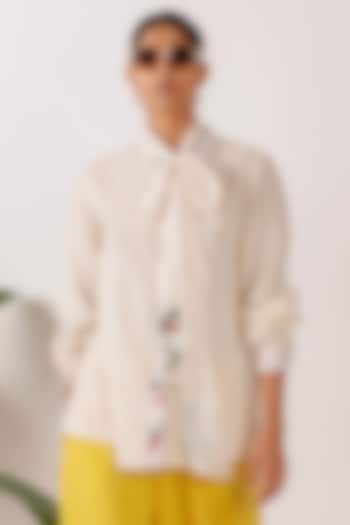 Cream Cotton Applique Embroidered Shirt by Nikasha at Pernia's Pop Up Shop