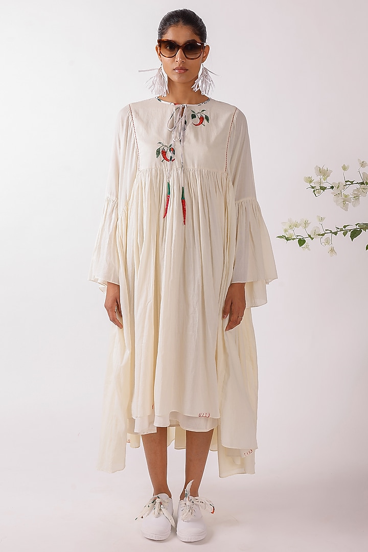 Cream Cotton Embroidered Summer Shirt Dress by Nikasha at Pernia's Pop Up Shop